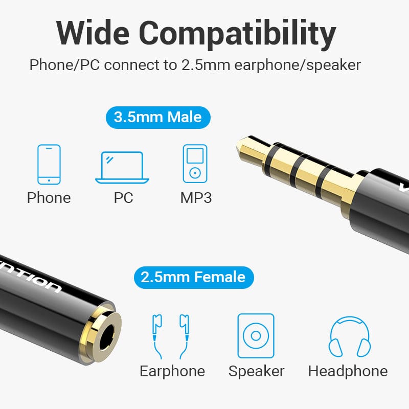 VENTION 速卖通 3.5 to 2.5 1pc Jack 3.5mm to 2.5mm Male to Female Plug Audio Adapter for Speaker Laptop Headphone Jack Aux Cable Connecter 2.5 to 3.5