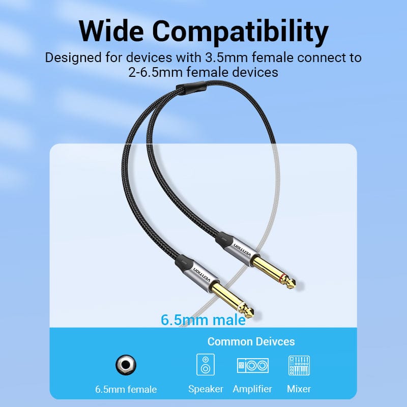 VENTION 速卖通 3.5mm to Double 6.5mm TRS Cable AUX Male Mono 6.5 Jack to Stereo 3.5 Jack Audio Cable for Mixer Amplifier 6.35 Adapter