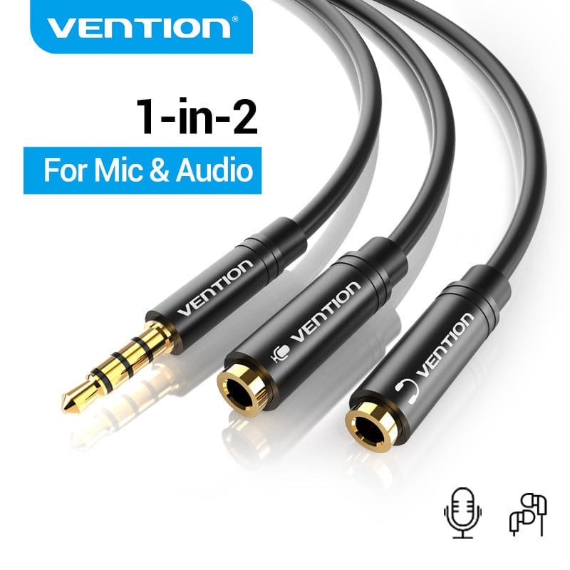 VENTION 速卖通 30cm 3.5mm Audio Splitter Extension Cable Jack 3.5mm 1 Male to 2 Female Mic Y Splitter for Laptop Headphone Aux Cable Adapter