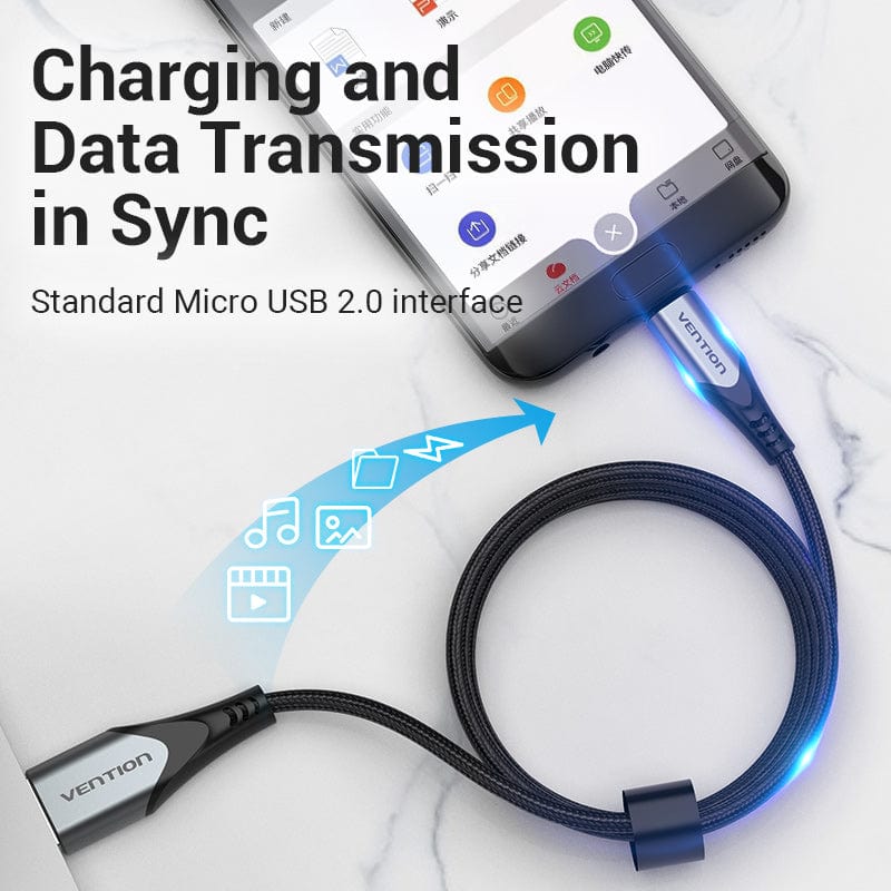 VENTION 速卖通 3A Reversible Micro USB Cable Nylon Fast Charging for Samsung Xiaomi HTC LG USB Charger Data Cable Mobile Phone Cable