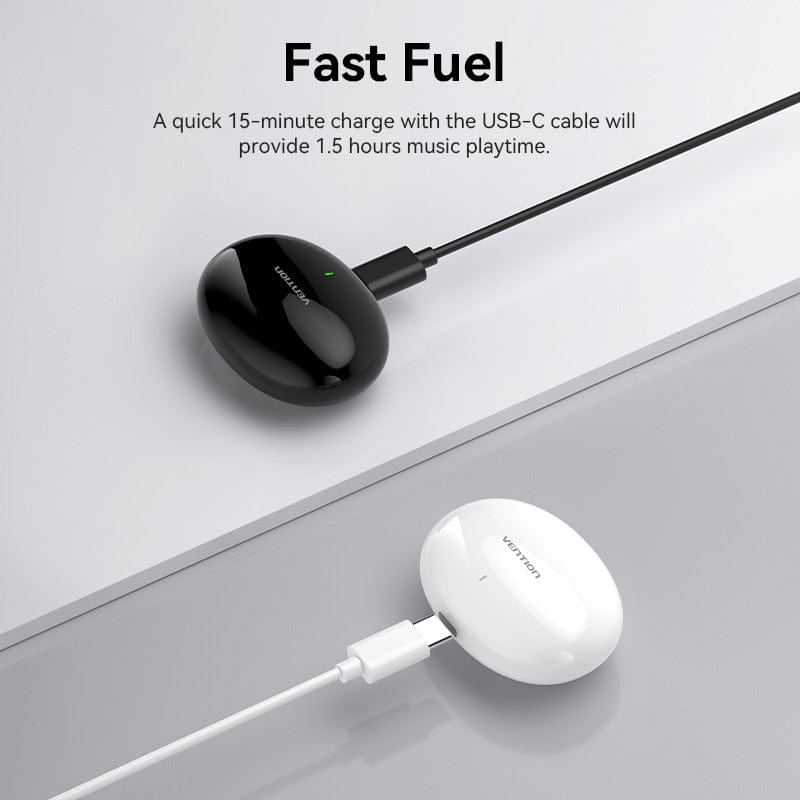 VENTION 速卖通 Vention Bluetooth 5.3 Earphones TWS True Wireless Headphones USB-C AAC/SBC Stereo Sports Earbuds with Mic Hi-Fi Headset