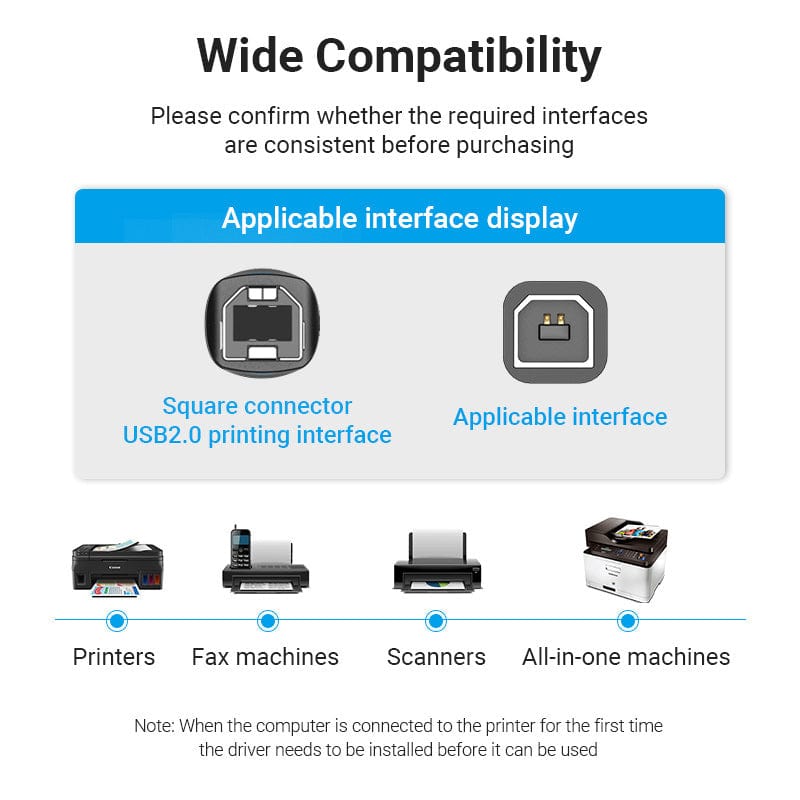 VENTION 速卖通 Vention USB Printer Cable USB 2.0 Type A Male To B Male Sync Data Scanner Printer Cable for ZJiang HP Canon Epson USB Printer