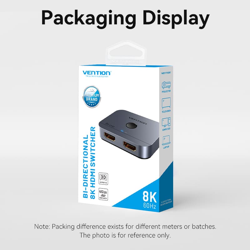 Vention 2-Port Bi-Directional 8K HDMI Switcher Gray Aluminium Alloy Type