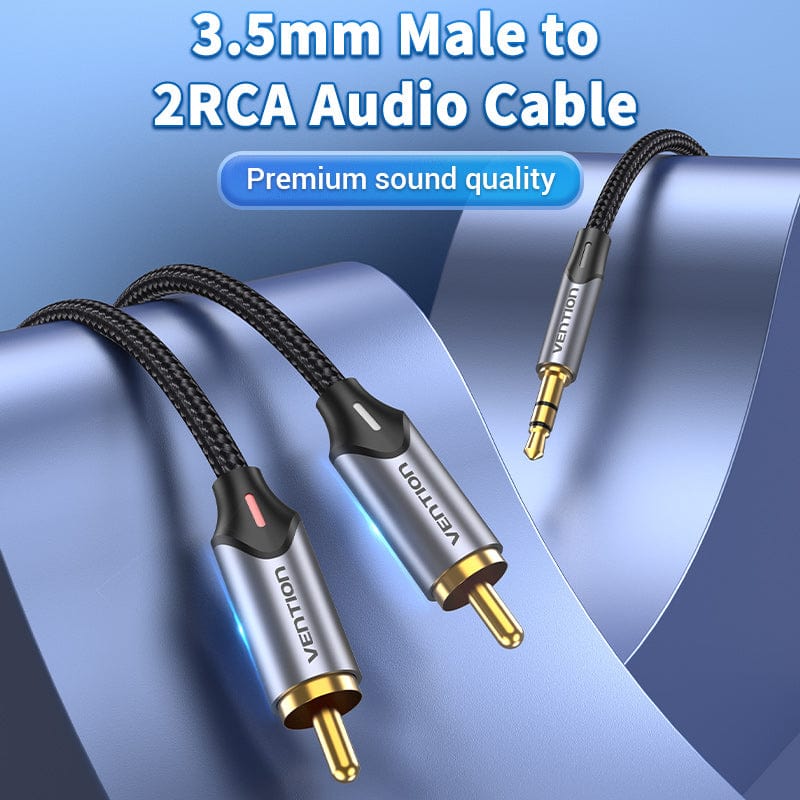 VENTION 3.5MM Male to 2-Male RCA Adapter Cable Aluminum Alloy Type