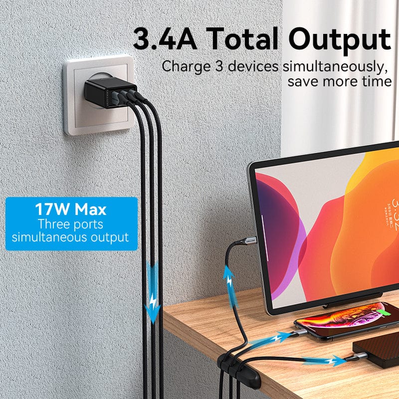 VENTION 3-port USB(A+A+A) Wall Charger(12W/12W/12W) EU