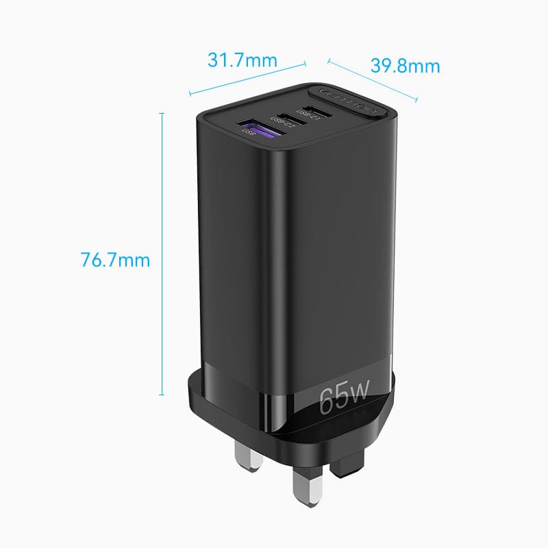 VENTION 3-port USB(C+C+A) GaN Charger(65W/30W/30W)UK