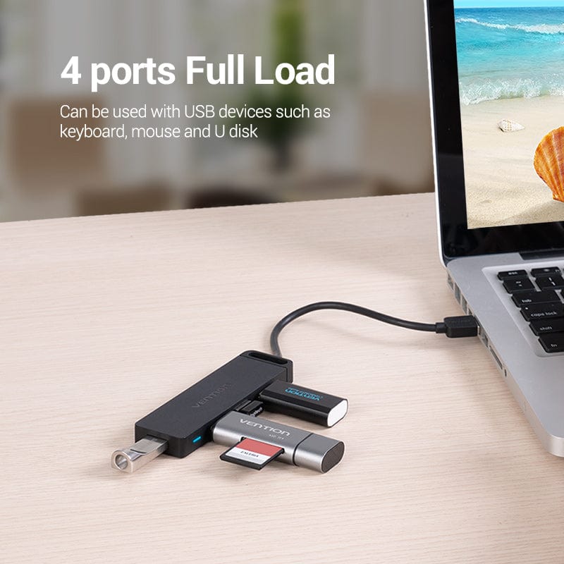 VENTION 4-Port USB 2.0 Hub With Power Supply  Black