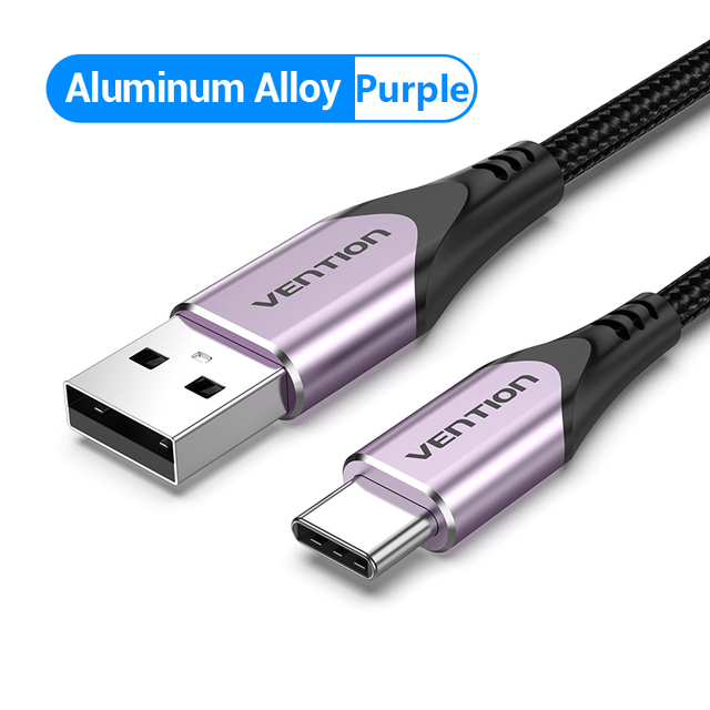 VENTION Aluminum Purple / 0.25m Cotton Braided USB 2.0 A Male to C Male 3A Cable Gray Aluminum Alloy Type