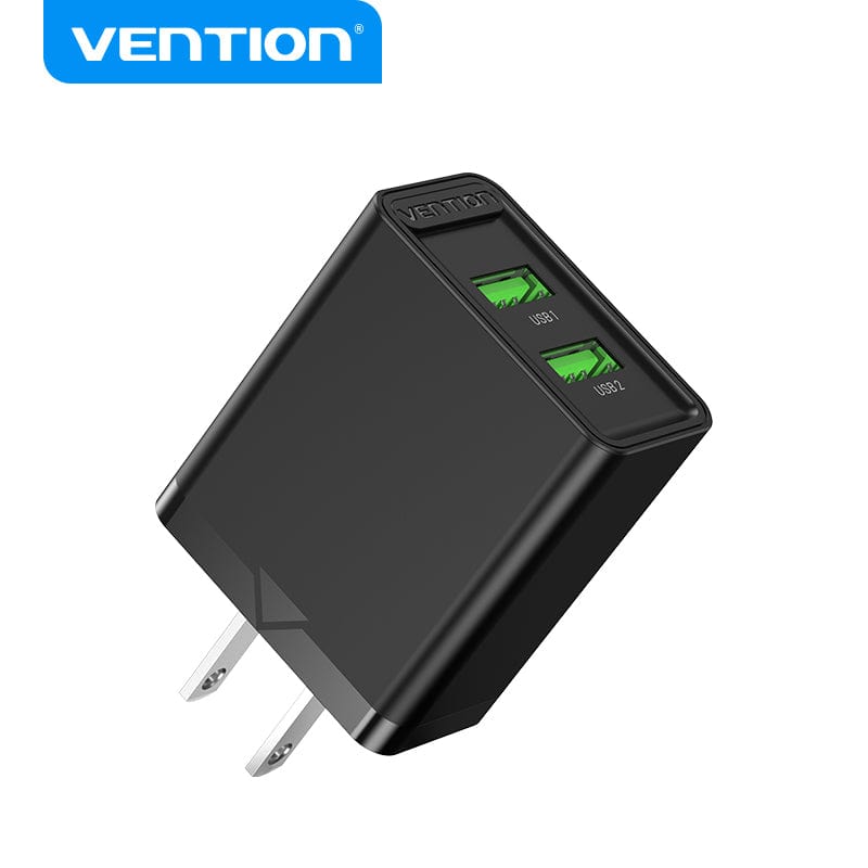 VENTION Black 2-Port USB(A+A) Wall Charger (18W/18W) JP-Plug