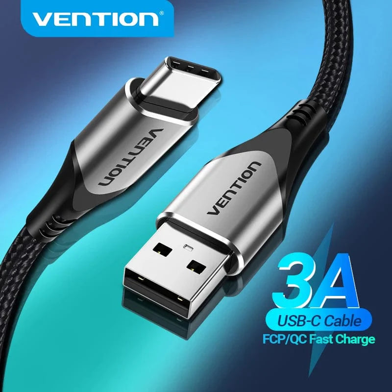 VENTION Cotton Braided USB 2.0 A Male to C Male 3A Cable Gray Aluminum Alloy Type