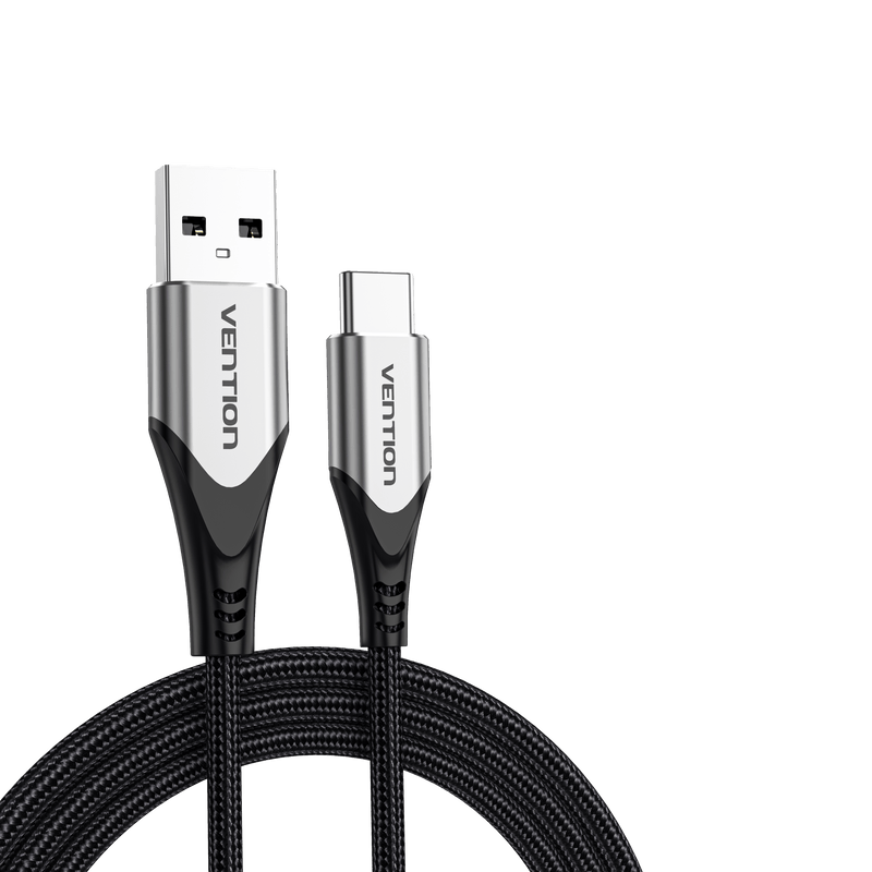 VENTION Cotton Braided USB 2.0 A Male to C Male 3A Cable Gray Aluminum Alloy Type