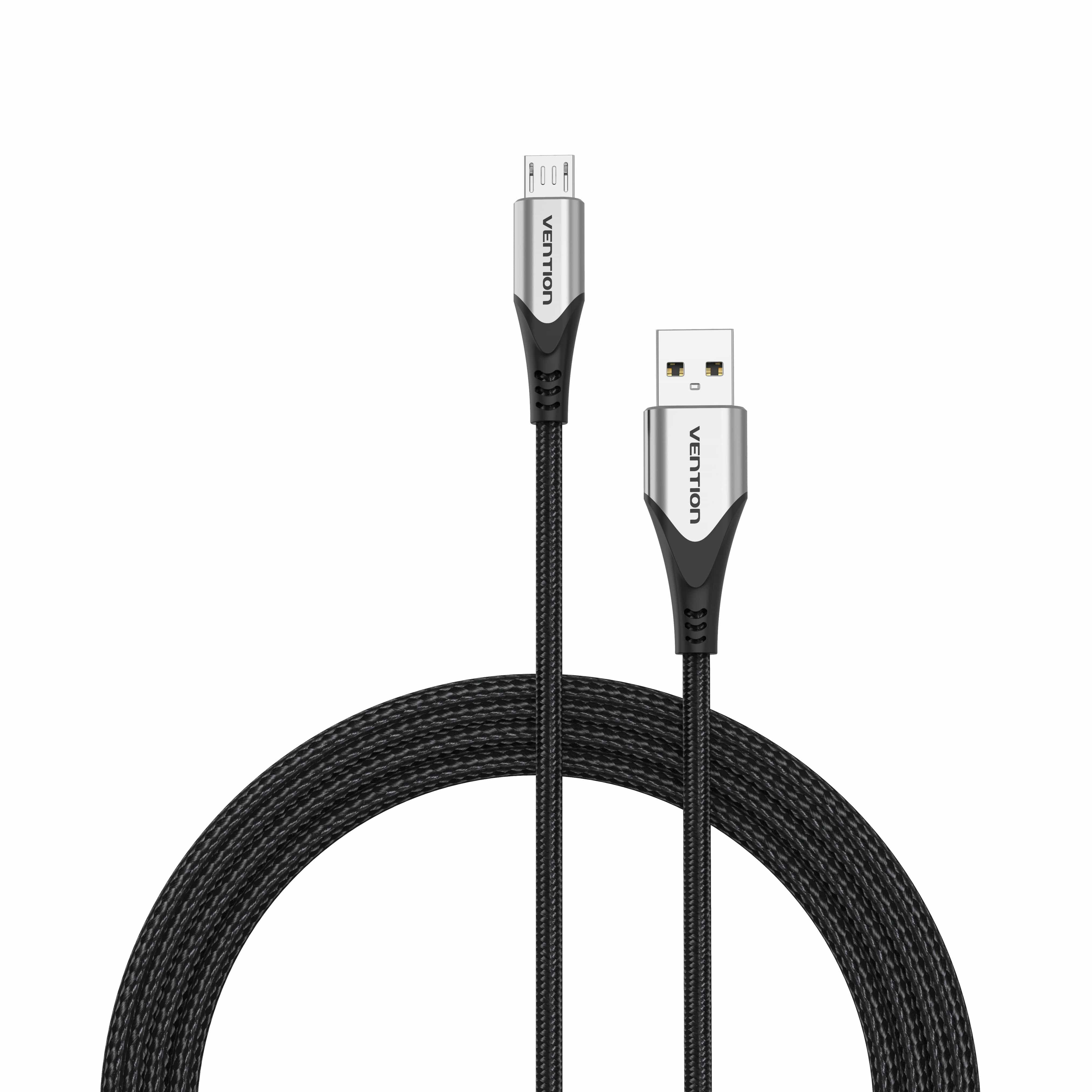 VENTION Cotton Braided USB 2.0 A Male to Micro-B Male 3A Cable Gray Aluminum Alloy Type