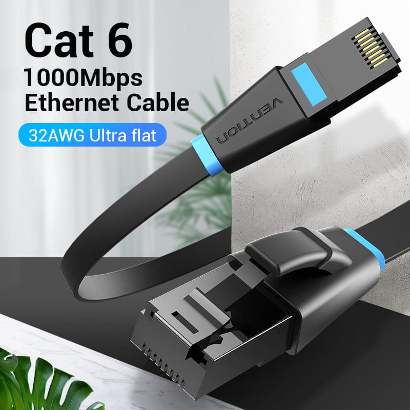 Vention Flat Cat.6 UTP Patch Cable 30M/35M/40M/45M/50M Black