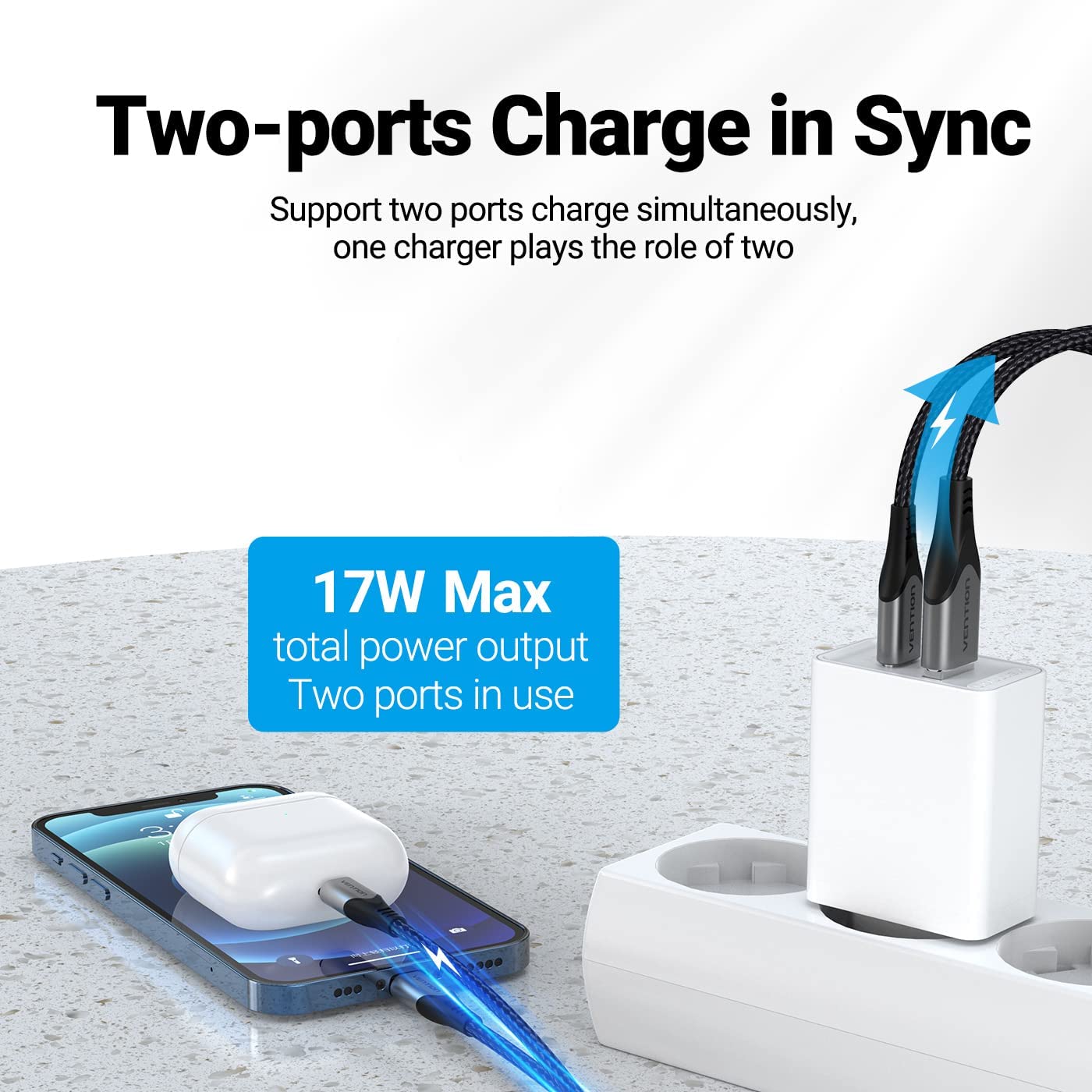 VENTION Two-Port  USB(A+C) Wall Charger (18W/20W) EU-Plug White