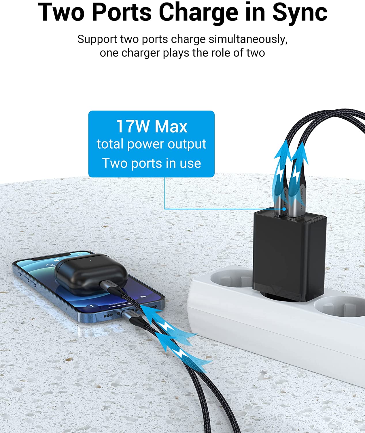 VENTION Two-Port  USB(A+C) Wall Charger (18W/20W) EU-Plug White