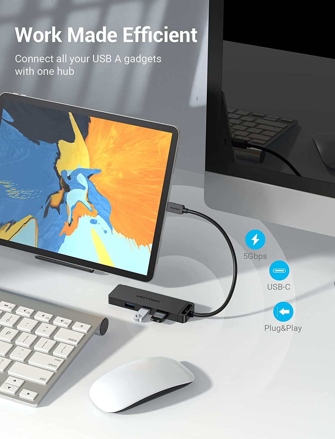 VENTION Type-C to 4-Port USB 3.0 Hub with Power Supply
