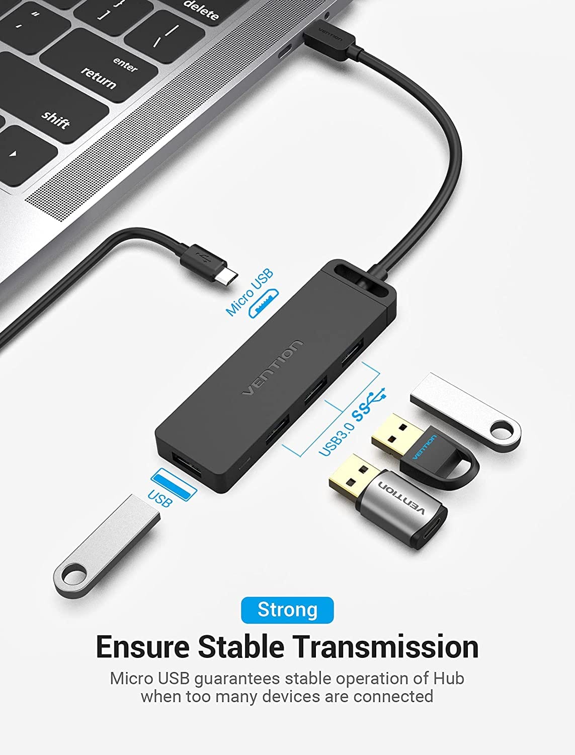VENTION Type-C to 4-Port USB 3.0 Hub with Power Supply
