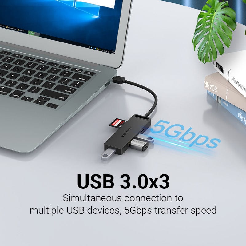 Vention USB 3.0 to USB 3.0*3/TF/SD/Micro-B HUB 0.15M Black ABS Type