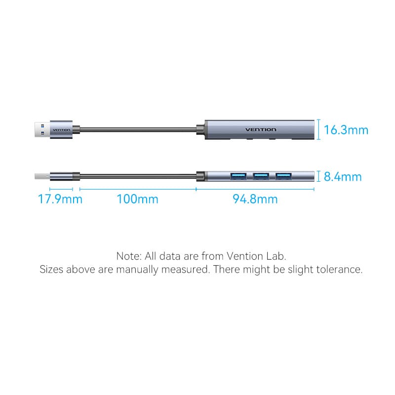 Vention USB 3.0 to USB 3.0/USB 2.0*3 Mini Hub 0.15M Gray Metal Type