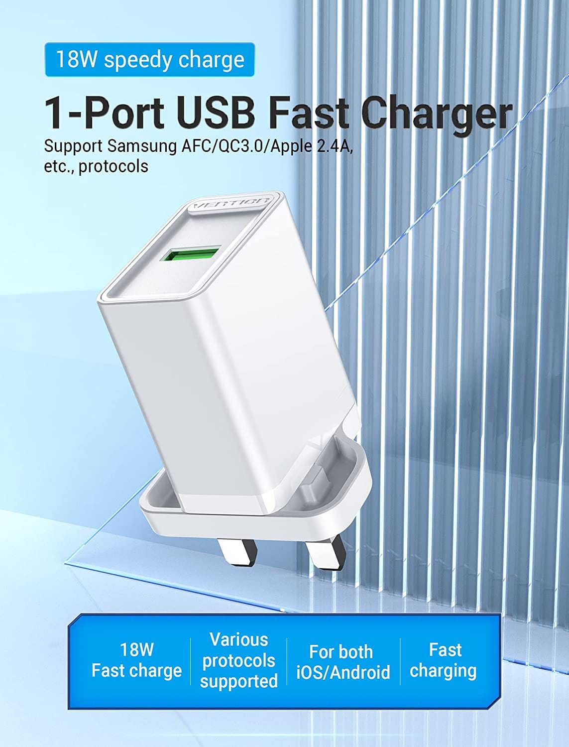 VENTION USB A+C Two-Port  USB(A+C) Wall Charger (18W/20W) UK-Plug White