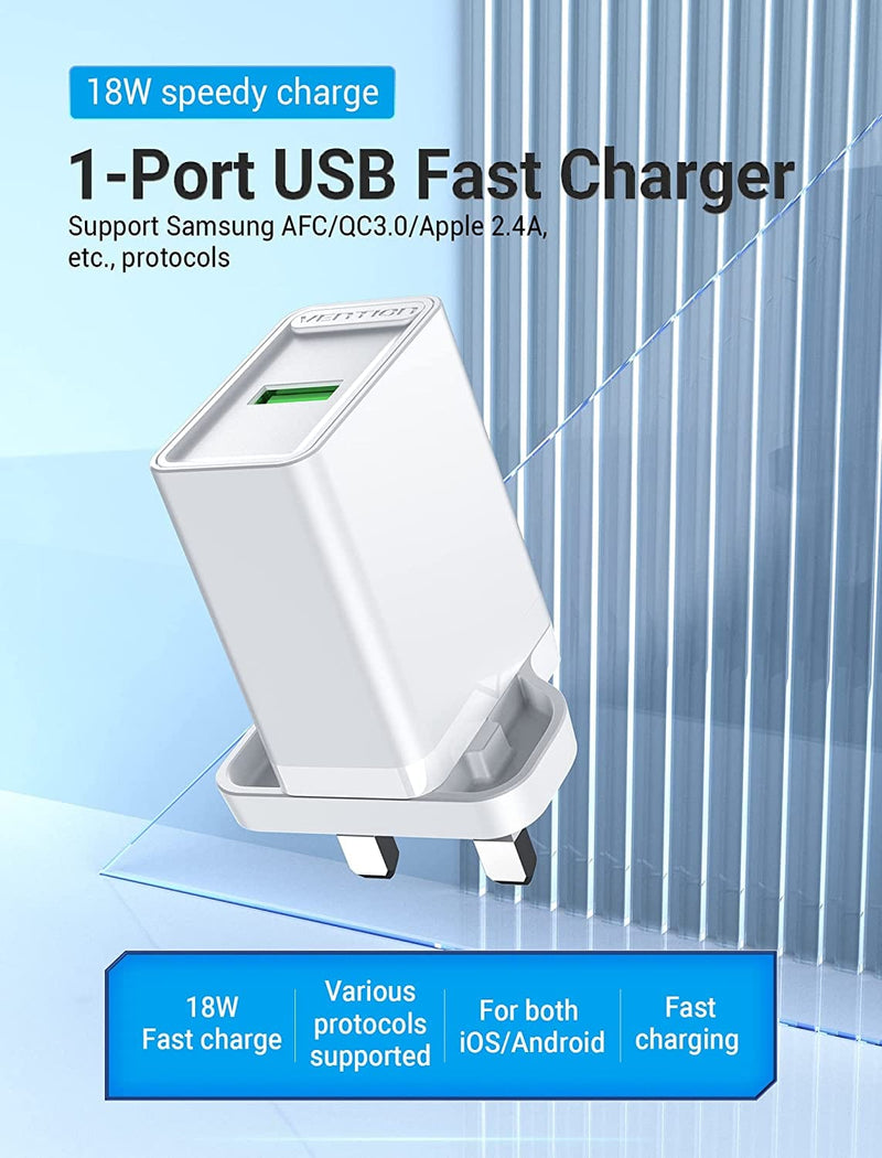 VENTION USB A+C Two-Port  USB(A+C) Wall Charger (18W/20W) UK-Plug White