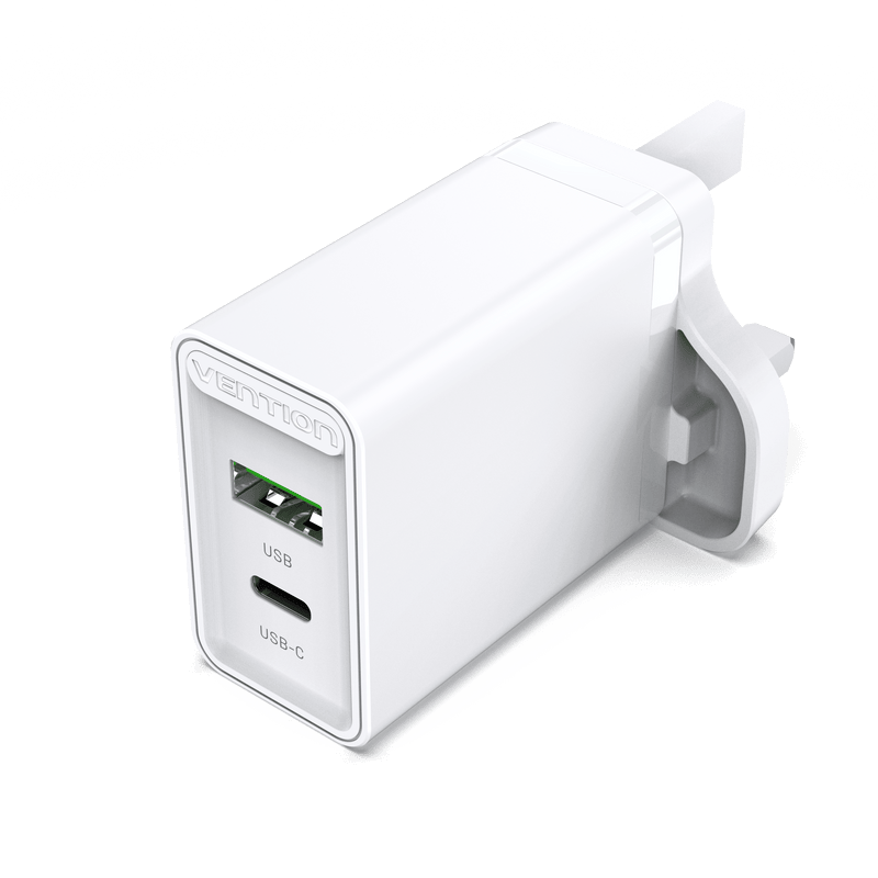 VENTION USB A+C Two-Port  USB(A+C) Wall Charger (18W/20W) UK-Plug White