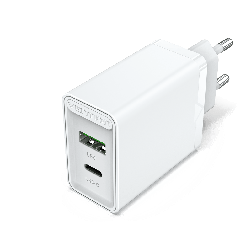 VENTION USB A + USB C / White Two-Port  USB(A+C) Wall Charger (18W/20W) EU-Plug White