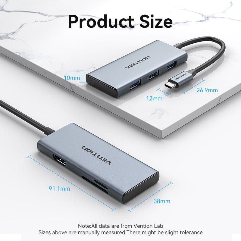 VENTION USB-C to HDMI/USB 3.0x3/SD/TF Docking Station Aluminum Alloy Type 0.15M Gray