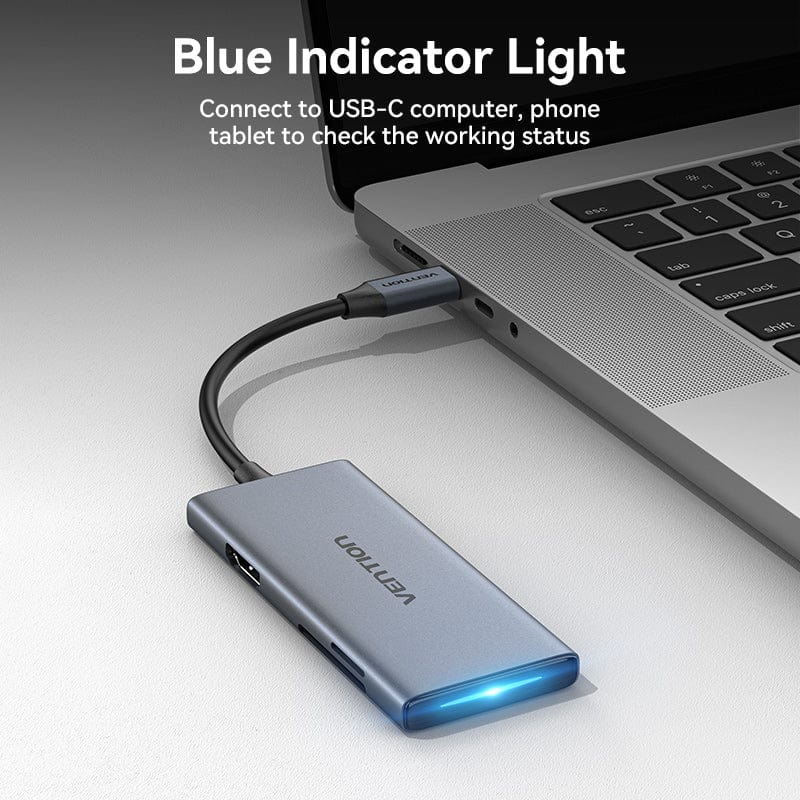 VENTION USB-C to HDMI/USB 3.0x3/SD/TF Docking Station Aluminum Alloy Type 0.15M Gray