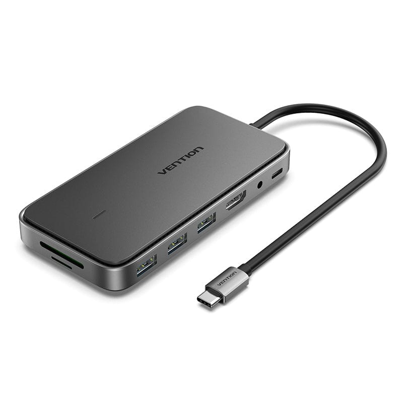 VENTION USB-C to HDMI/USB 3.1 Gen 2-Ax2/USB 2.0/M.2 NGFF/SD/TF/PD/DC 3.5mm SSD Enclosure Docking Station 0.15M Gray Aluminum Alloy Type