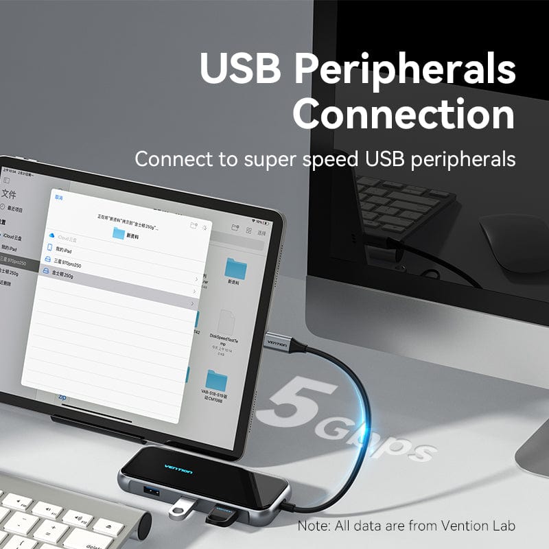 VENTION USB-C to HDMI/VGA/USB 3.0x3/RJ45/PD Docking Station 0.15M Gray Mirrored Surface Type
