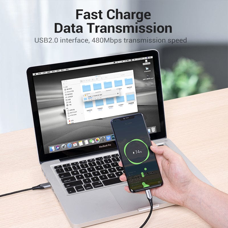 Vention USB-C to USB 2.0-A  Fast Charging Cable 0.25M Gray Aluminum Alloy Type