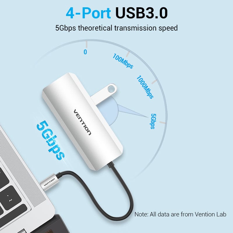 VENTION USB-C to USB 3.0x4/Micro-B Hub 0.15M Gray Aluminum Alloy Type